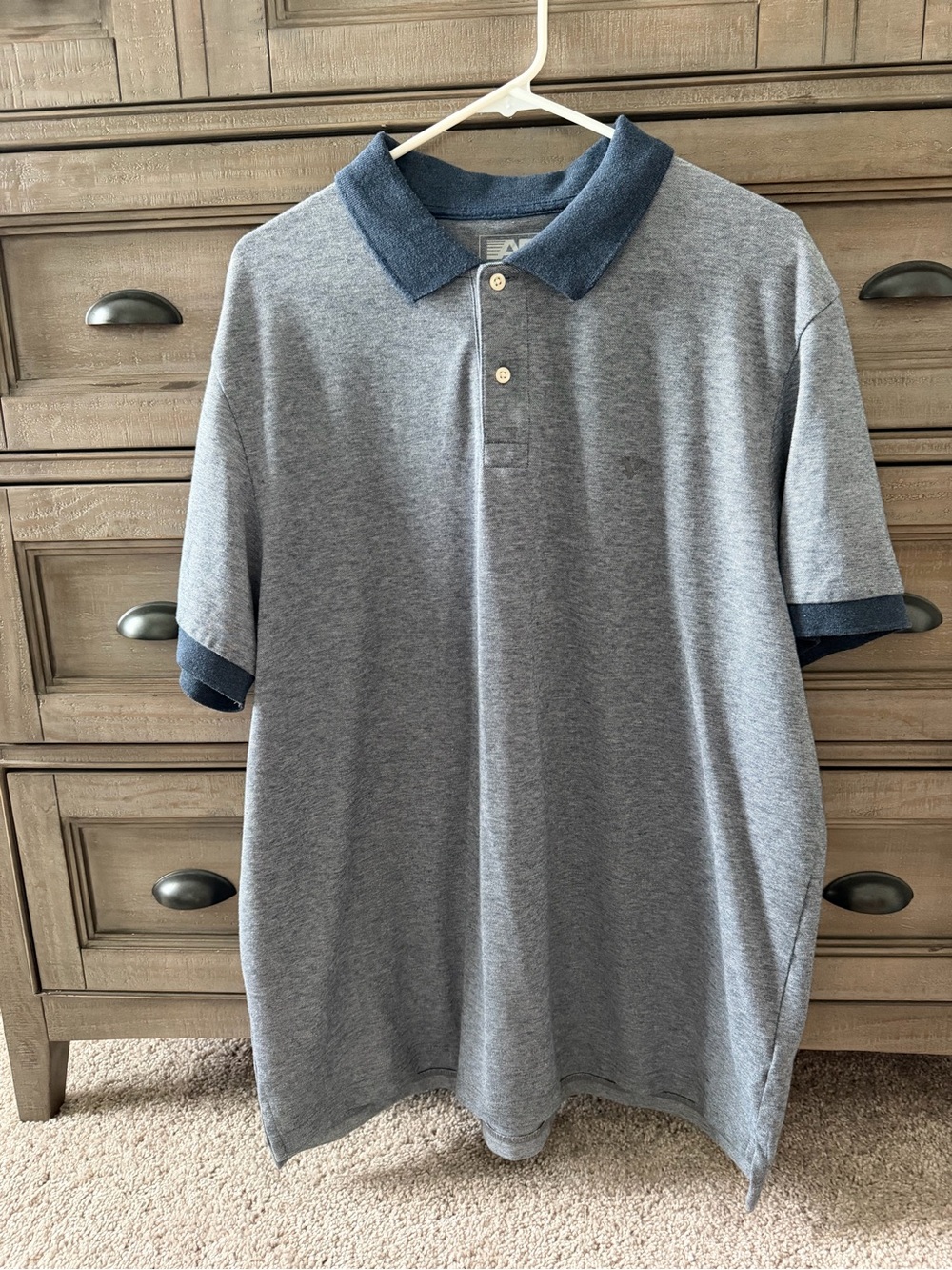 American Eagle Outfitters Gray Polo with Dark Blue Collar